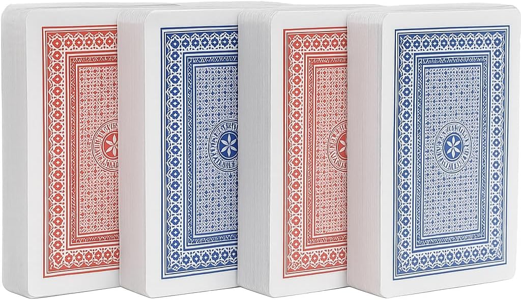 Générique Lot de 4 Jeux de Cartes – 56 Cartes par Paquet – 2 Rouges + 2 Bleus – Idéal Poker, Belote, Rami, Bridge, Jeux de Société