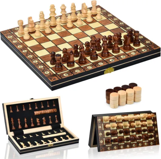 Jeu D'éChecs,2 en 1 Echiquier Magnetique,Echecs en Bois Pliable avec Emplacements De Rangement,pour Enfants Adultes, éChecs De Voyage,Jeux De Stratégie(29 * 29cm)