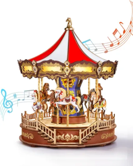 Puzzle 3D en Bois Carrousel Classique Boîte à Musique avec Lumières et Musique Classique Kits de Modèles en Bois à Construire pour Adultes Décoration Intérieure Cadeau pour Adultes