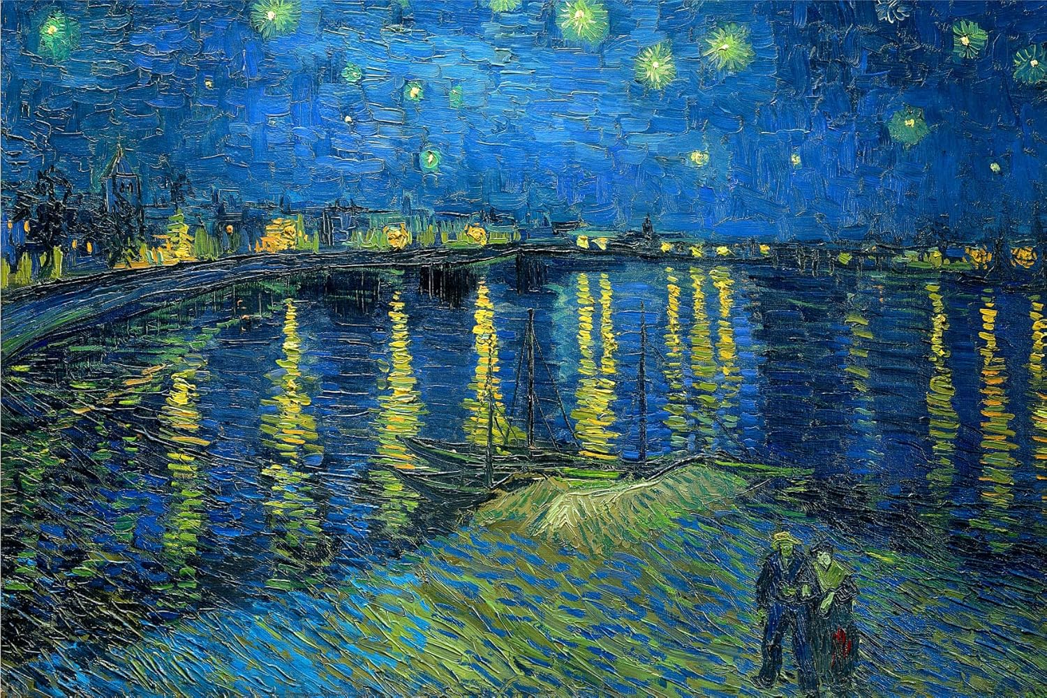 Puzzle 1000 Pièces Vincent Van Gogh - Nuit Étoilée dans Le Rhône, Puzzle Adulte Classique 70 x 50 cm