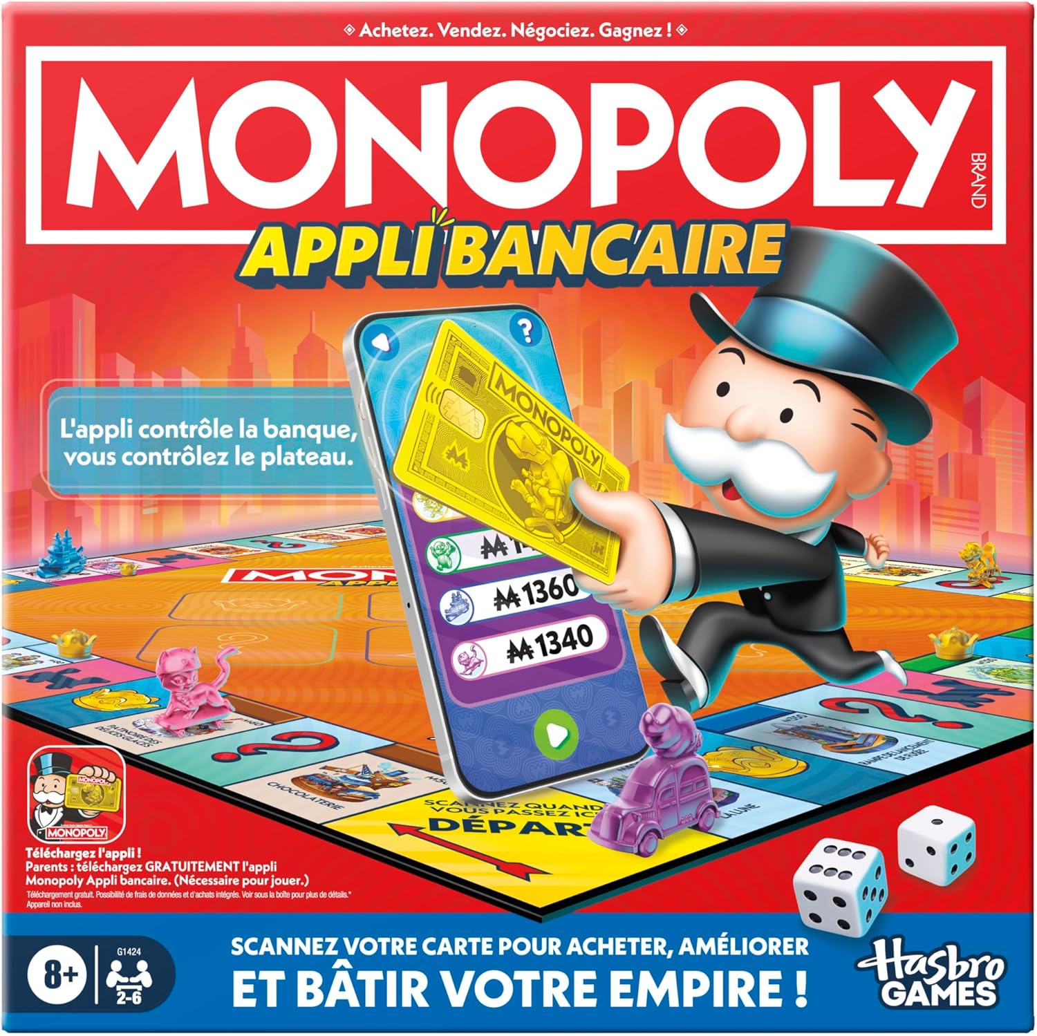 Monopoly Appli bancaire, Jeu de Plateau - Version Française, Jeu de Société Électronique Famille et Enfants, avec Carte Bancaire Interactive et Mini-Jeux Via Appli Gratuite, Dès 8 Ans