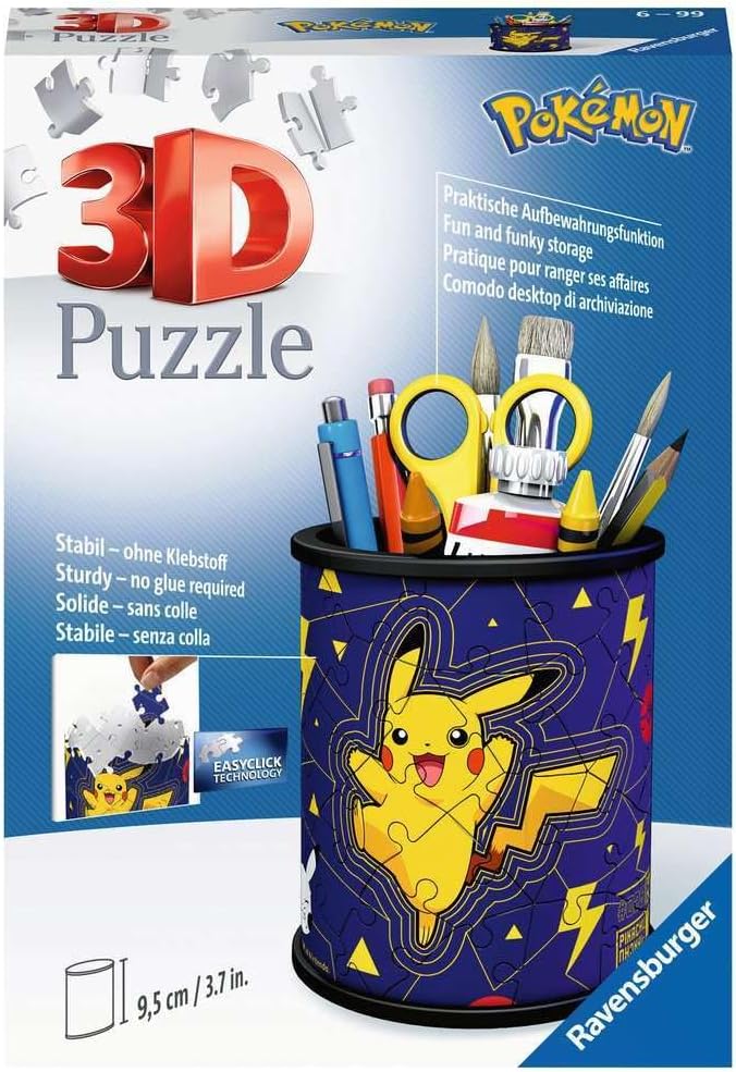 Puzzle 3D Pot à Crayons - Pokemon/Pikachu - A partir de 6 Ans - 54 pièces numérotées à Assembler sans Colle - Accessoires Inclus - Hauteur 9,5 cm - 11257 Simple