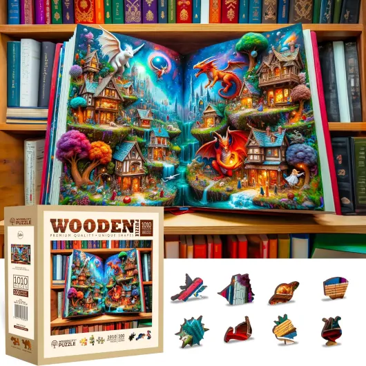 Wooden.City Enchanted Tales 1000 Pièces - Puzzle en Bois pour Adultes Original Coloré - Casse-Tête en Bois de Bibliothèque - Puzzle Difficile et Plaisir de Montage