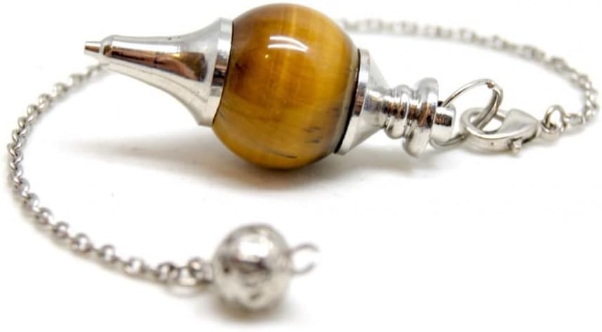 Pendule divinatoire en Oeil de tigre naturel - Pendule radiesthésie goutte d’eau universel avec haute qualité vibratoire - Pendule sephoroton 4cm en pierre d’œil de tigre - Chaine 17cm incluse