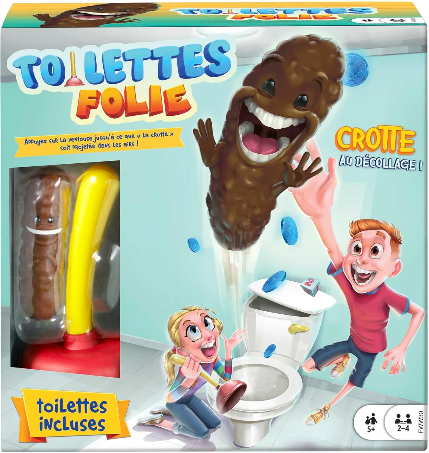 Toilettes Folies ! Jeu De Société avec Ventouse, Cuvette De Toilette Et Crotte À Attraper, Jouet Enfant, Dès 5 Ans, FWW30 Flushin’ Frenzy