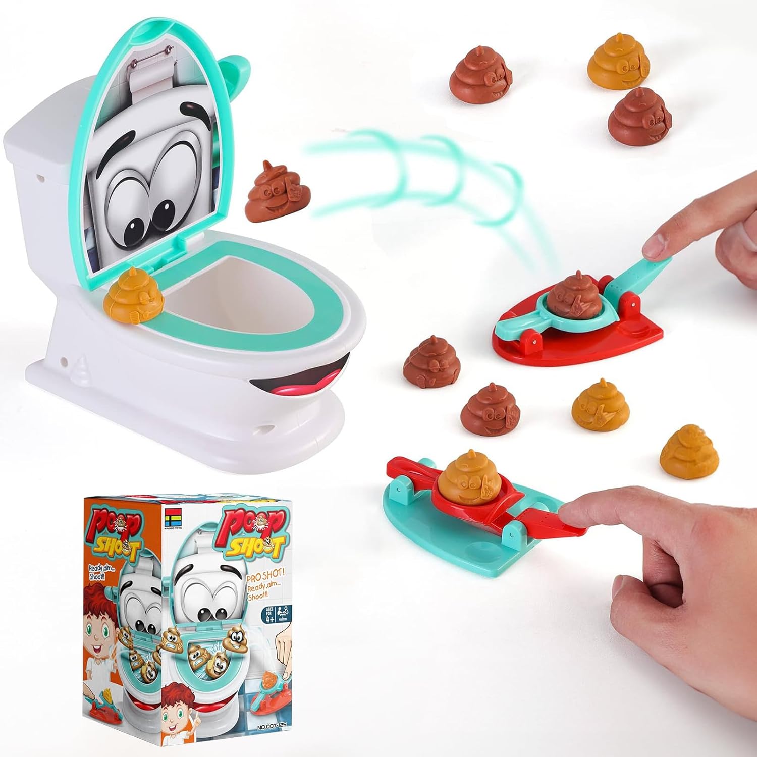 POPOYU Caca en Plastique Catapulte,Jeux Toilette WC Jeu Golf Toilette Jeu de Caca de Toilettes,Poo Catapulte Jouet avec 12 Caca,2 lanceurs,1 Autocollant,Farce Jeux de Caca Fantaisie Poop Fête de Noël
