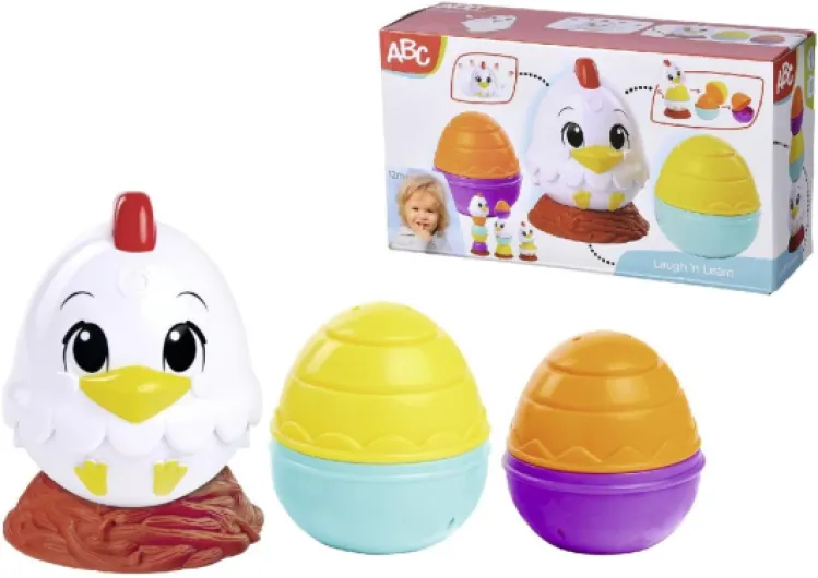 ABC 104010184 Poulet empilable, Roly-Poly avec œufs à empiler, gigogne, gigogne, nid, 11 cm, à partir de 12 Mois