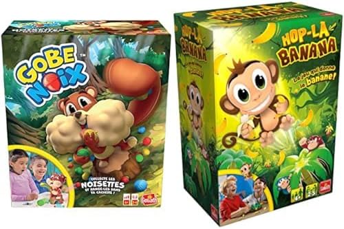 Gobe Noix - Jeux de Société Amusant pour Enfants - A partir de 4 Ans & Hop La Banana - Jeux de Société pour Enfants dès 4 Ans - Jeux d'Actions d'Adresse et Rapidité - Jeu du Singe Sauteur