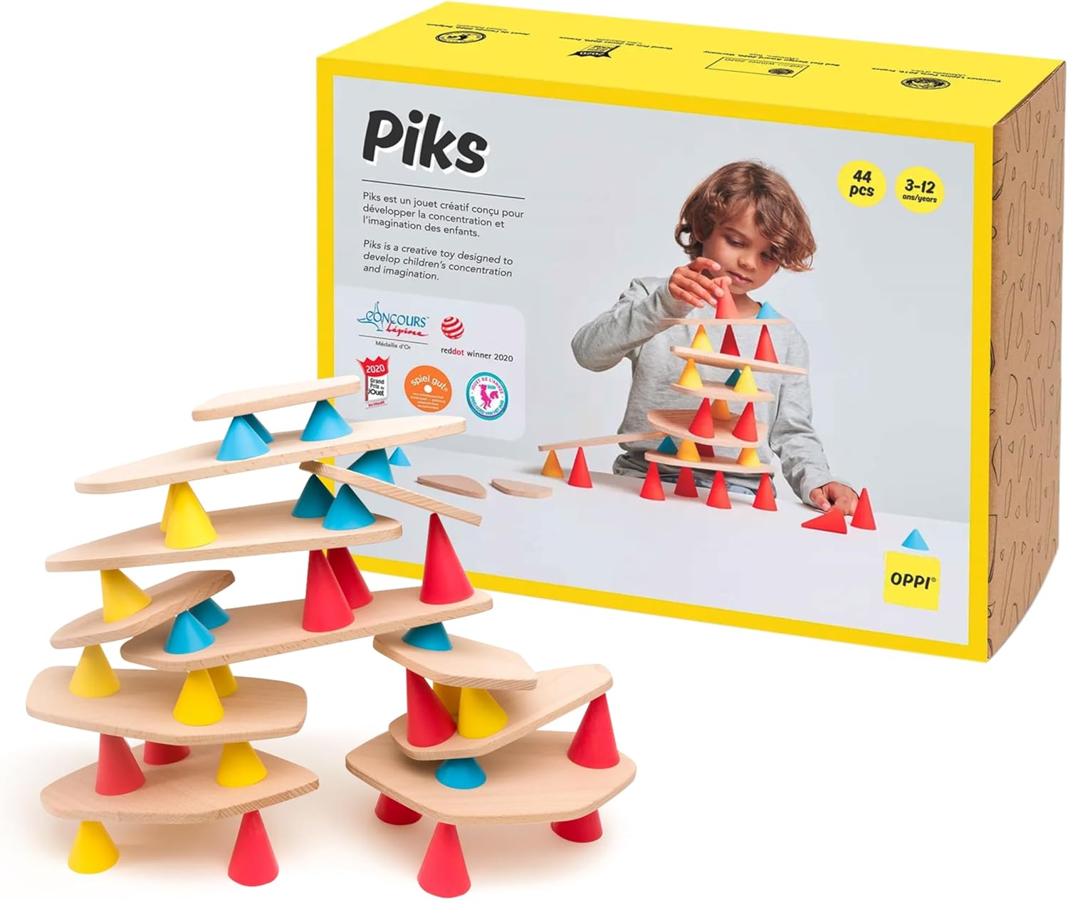 Piks Big Kit - Jeu Éducatif en Bois et Silicone - Avec Livret d'Instructions - 64 Pièces, Divers