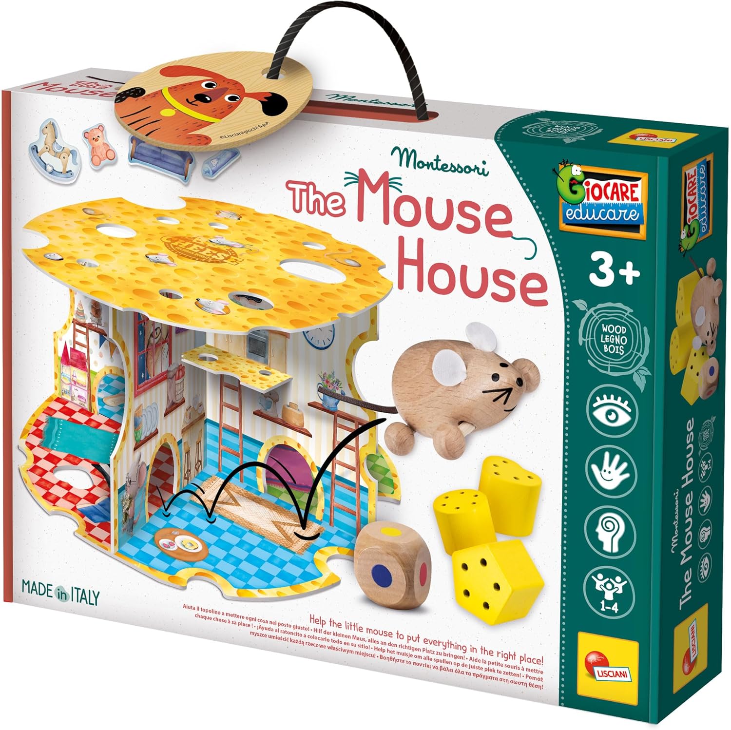 Lisciani - MONTESSORI BOIS - La Maison des Souris - Jeux Educatifs en Bois MONTESSORI – Pour Enfants dès 3 Ans - Jeu de Parcours 3D - Apprentissage Chiffres et Formes Geométriques