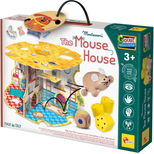 Lisciani - MONTESSORI BOIS - La Maison des Souris - Jeux Educatifs en Bois MONTESSORI – Pour Enfants dès 3 Ans - Jeu de Parcours 3D - Apprentissage Chiffres et Formes Geométriques