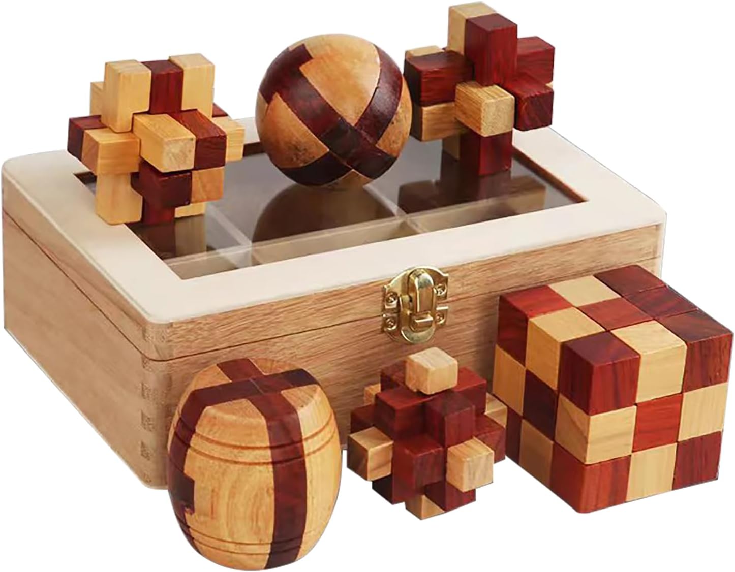 6 Pièces Casse-Tête en Bois Puzzle 3D Jeu de Logique Educatif Jeu de Patience Jigsaw Lock Cube, Intelligence Géométrie Logique Défi Jouet IQ Jeu de Réflexion pour Enfants et Adultes Brainteaser-131