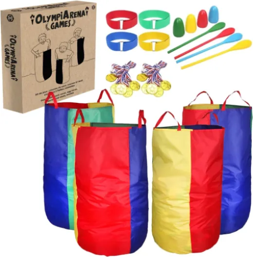 OlympiArena® Jeux Kermesse Enfants - Course en Sac, Courses à l'oeuf, Course 3 Jambes - 12 Médailles Incluses - Activités Anniversaire Plein Air - Amusant & Ludique - OriginalCorner®
