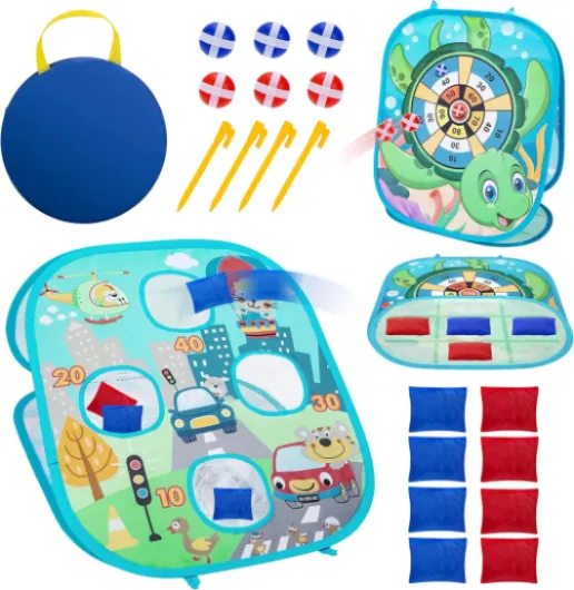 Jeu de Lancer de Pouf pour Jouet Enfants, 3 en 1 Jeu de Lancer de Sac de Haricots, Pliable Portable Jeux de Jardin Fête d'anniversaire Plein Air pour Garçons et Filles de 3 à 8 Ans
