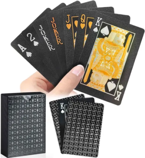 Jeu de 54 Cartes en Plastique étanches, 1 Jeu de Cartes Noires, Carte Poker Plastique Professionnel, Cartes à Jouer pour Blackjack Canasta Bridge Tarot Jeux de Cartes de Voyage