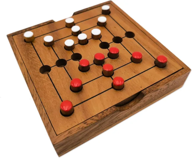 Jeu du Moulin en Bois Artisanal – Marelle/Nine Men’s Morris – Jeu de stratégie pour 2 Joueurs dès 6 Ans – Coffret refermable 14x14 cm – Marque française LEDELIRANT