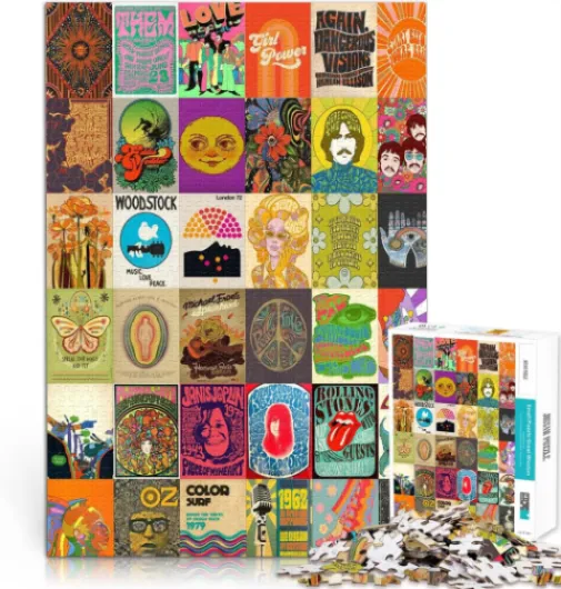 Jeu Pratique Art Patchwork Hippie Puzzle 1000 pièces pour Adolescents 26x38cm avec des pièces de Formes aléatoires entièrement imbriquées As01a/Hippie Patchwork Art 26x38 cm(1000pcs)