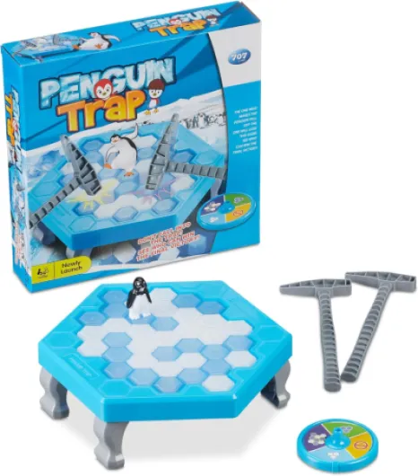 Jeu d’adresse : Qui fera Tomber Le Pingouin ?, Amusant, Familial, 2 à 4 Joueurs, dés 3 Ans, Bleu et Blanc