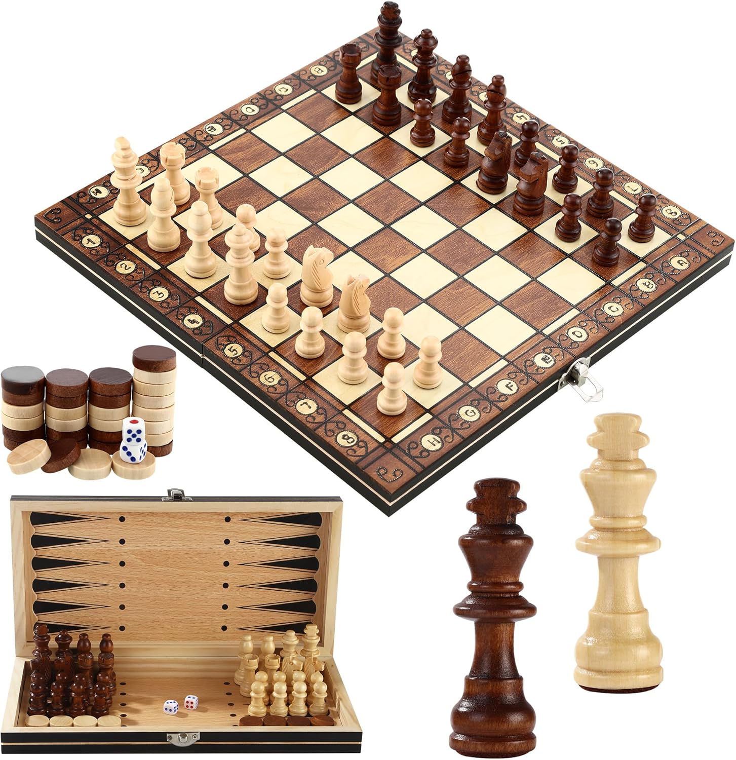 Jeu D'échecs,3 en 1 Jeu d'échecs Magnetique Bois,29 x 29 cmJeu d'échecs enBois,Pliable Portable Ensemble D'échiquier,echiquier pour la Famille Activités Fête Adultes Enfants Voyages