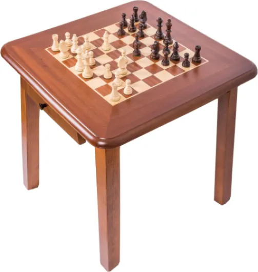 Square - Table d'échecs avec tiroir 931M - Échiquier en Bois et pièces d'échecs Acajou