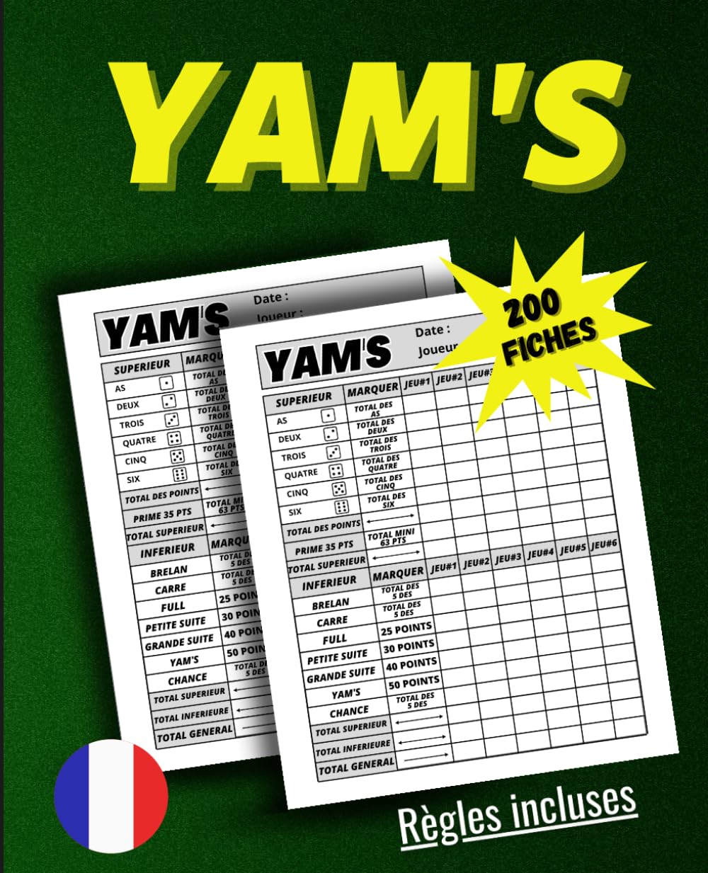 Yam's Feuilles de Scores: jeu de voyages / jeu de dés / 200 fiches de notes