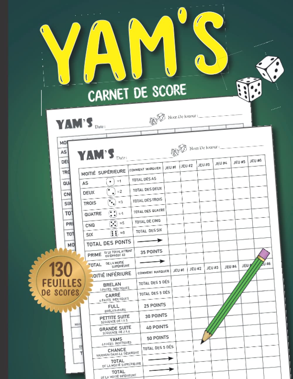 Yam's Carnet de Scores: 130 Feuilles de Scores - Yams Bloc De Marque - yam grille de score