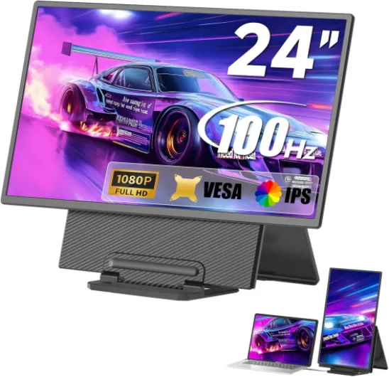 Moniteur portable, 23.8" 1080P FHD 100Hz Extension D'écran pour Ordinateur Portable, grand moniteur de jeu IPS Display for Laptop, Desktop, Macbook, PS4/5 with Kickstand VESA Compatible D1-24inch