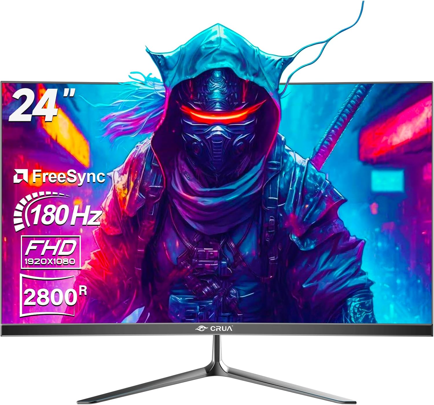 Écran PC Gaming 24 Pouces 180Hz - CURA Moniteur Incurvé FHD 1ms, FreeSync, 100% sRGB, sans Lunette - Idéal pour Jeu, Bureau et Films - HDMI, DisplayPort, VESA 24 pouces FHD 180HZ Noir