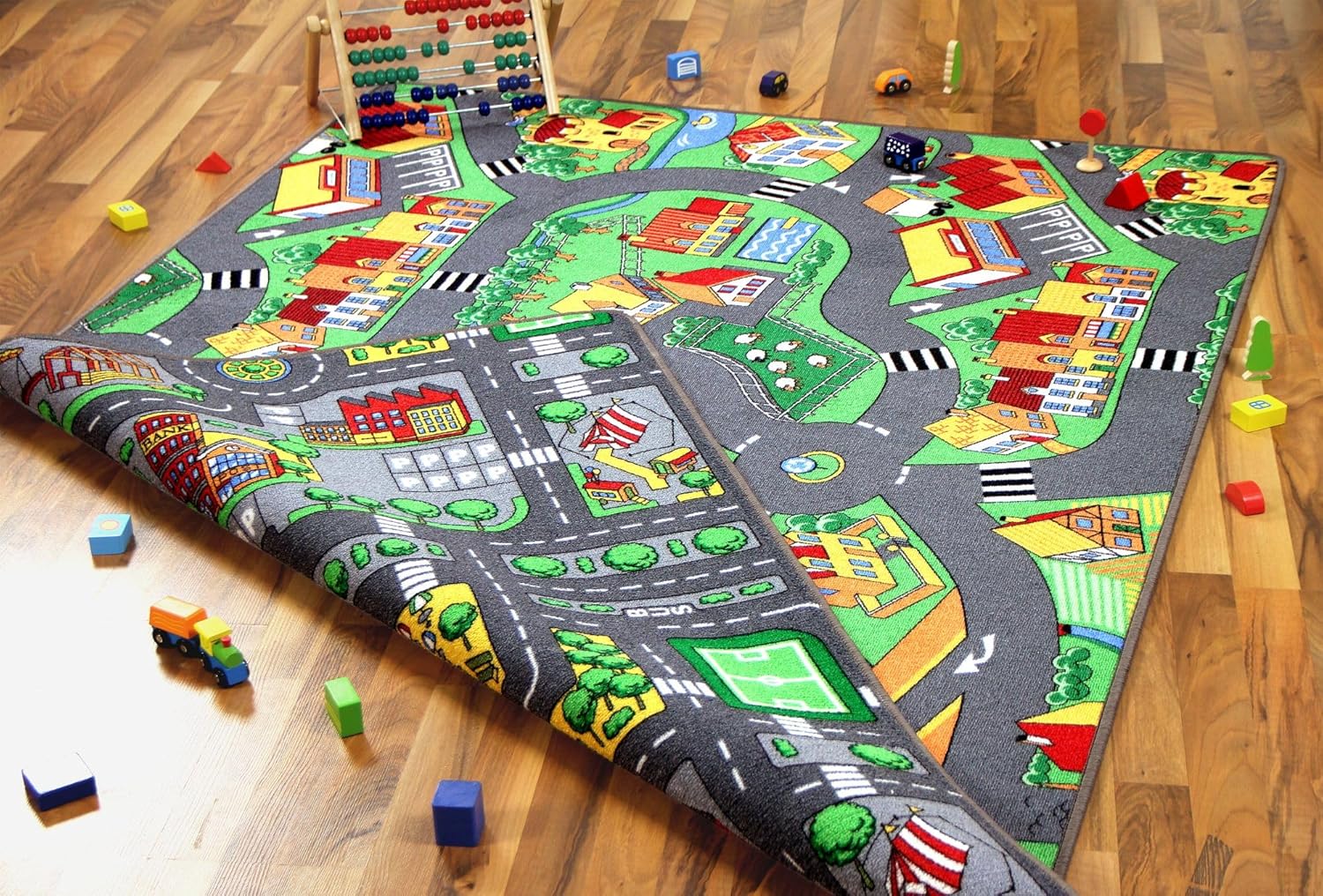 Little Village Metropolis - Tapis de Jeu avec Routes - réversible - Deux Faces avec paysages Routiers différents, Taille:140x200 cm