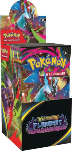 : présentoir de boosters Méga-Évolution– Flammes Fantasmagoriques du JCCPokémon (18boosters)