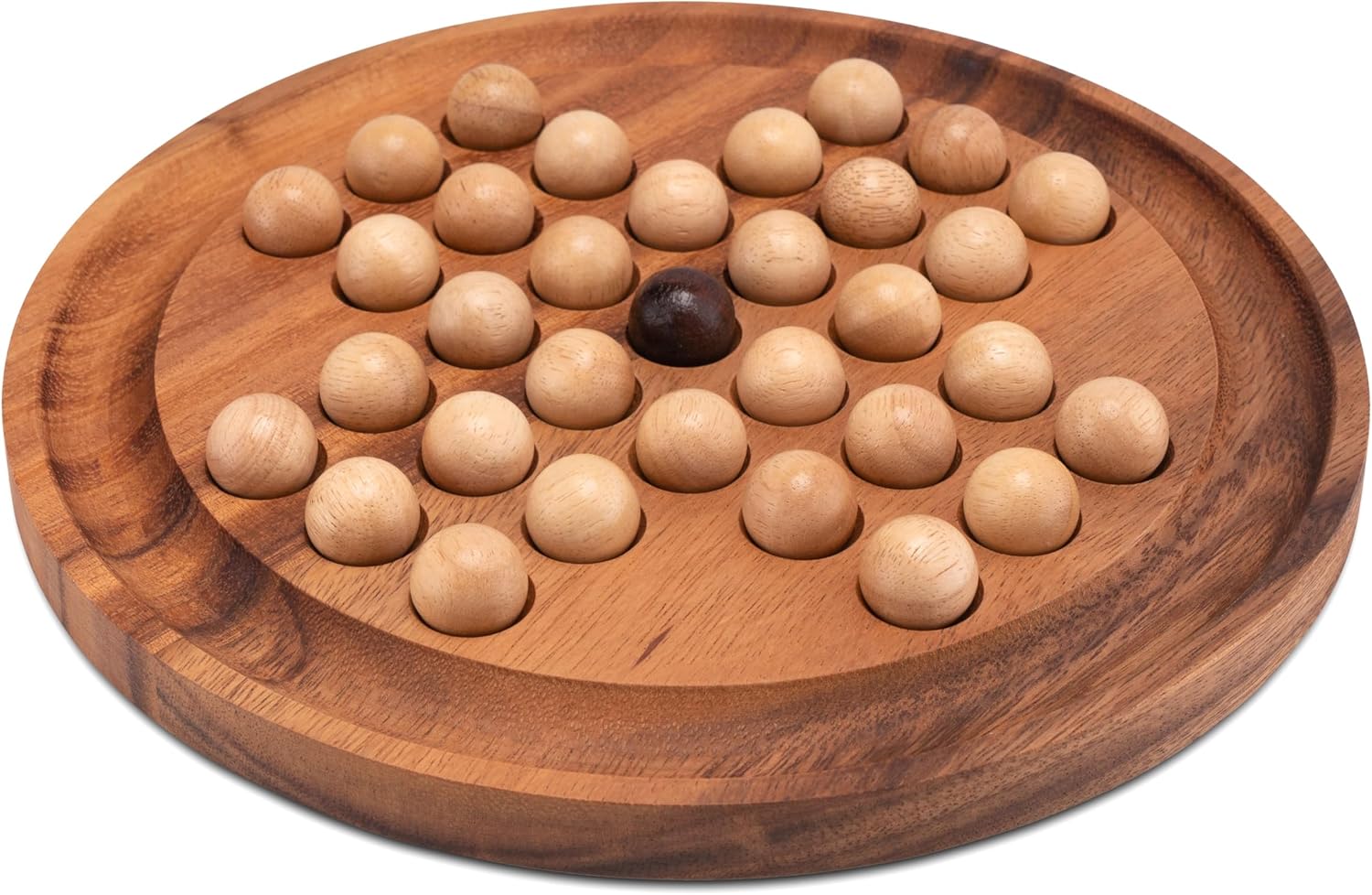 LOGOPLAY Solitaire - Taille XL - Rond avec boules - Diamètre : 26 cm - Solitaire - Jeu de réflexion - patience - Jeu de logique en bois de graines