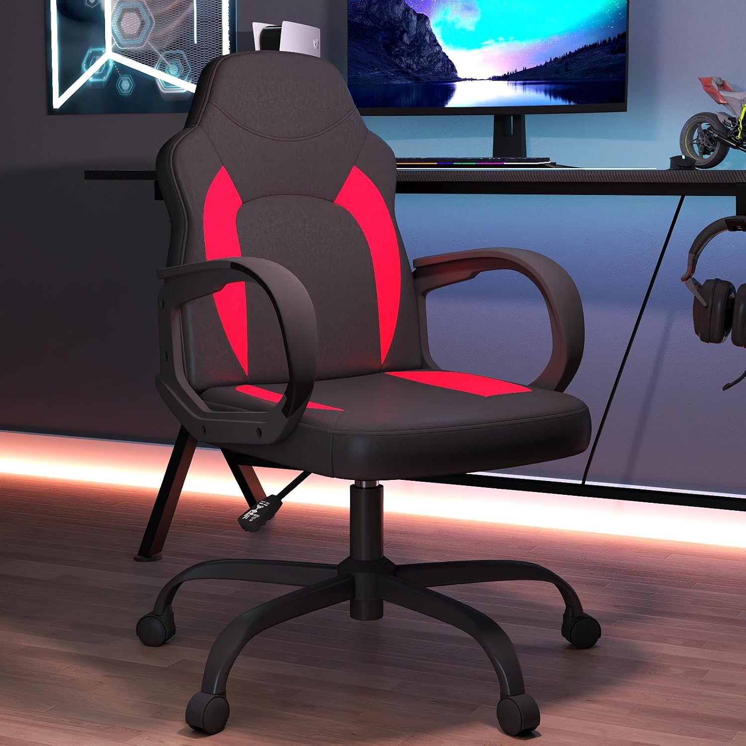 AnyGod Chaise Gaming, Chaise D’Ordinateur Ergonomique avec Soutien Lombaire, Hauteur Réglable, roulettes Pivotantes, Adaptée pour Maison, Bureau, Adultes, Adolescents, Enfants Et Joueurs, Rouge