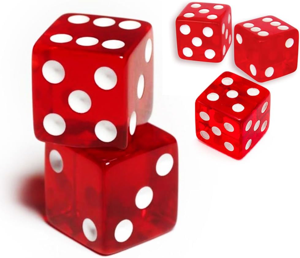 Dés de casino transparents D6 à six faces de 19 mm (carré rouge, 5 pièces) 19 Mm Rouge (Bords Carrés) 5 pièces