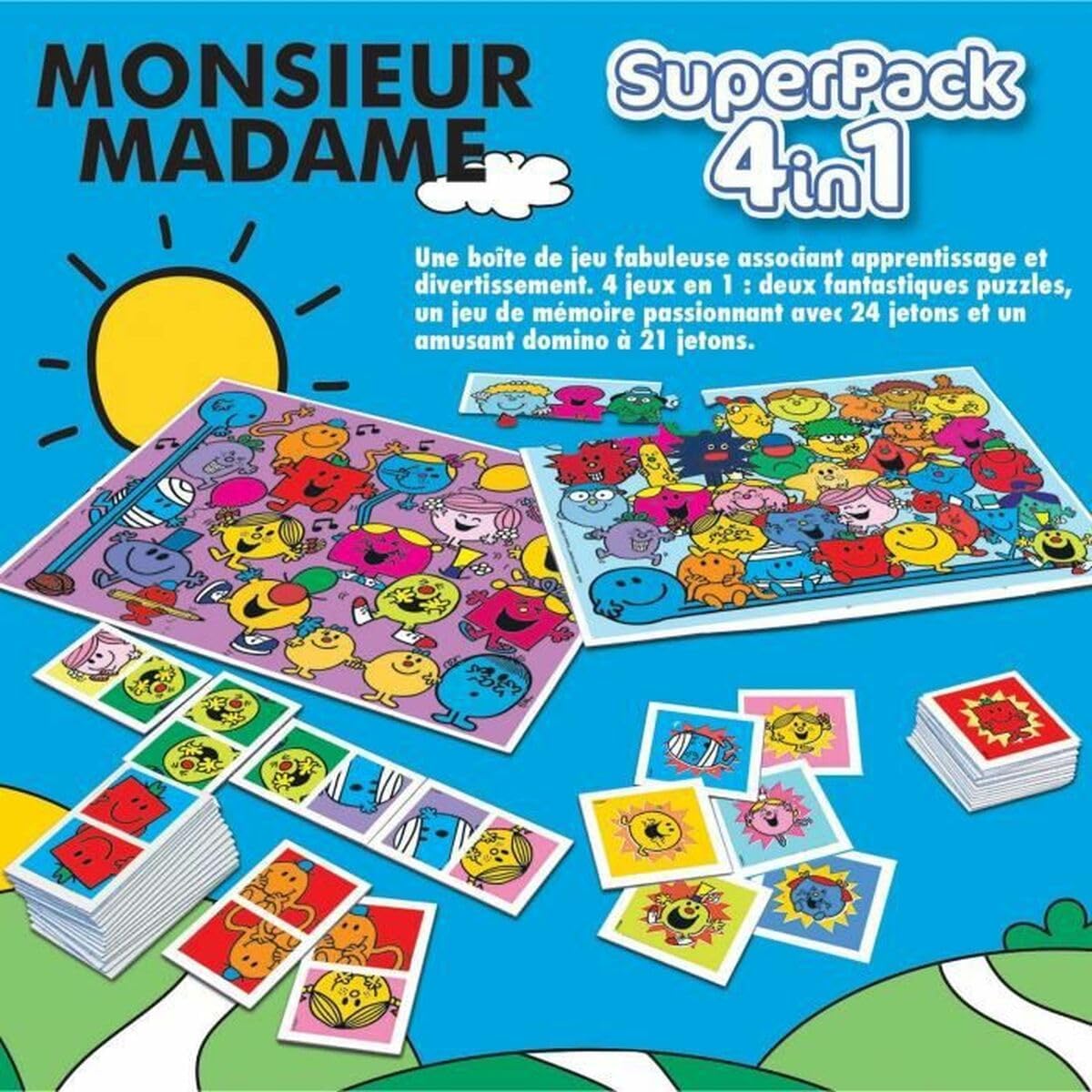 Monsieur Madame Superpack - Multiples possibilités de Jeux - Comprend des Dominos, Un Identique et 2 Puzzles, Jeu de société pour Les Enfants à partir de 3 Ans (19403)