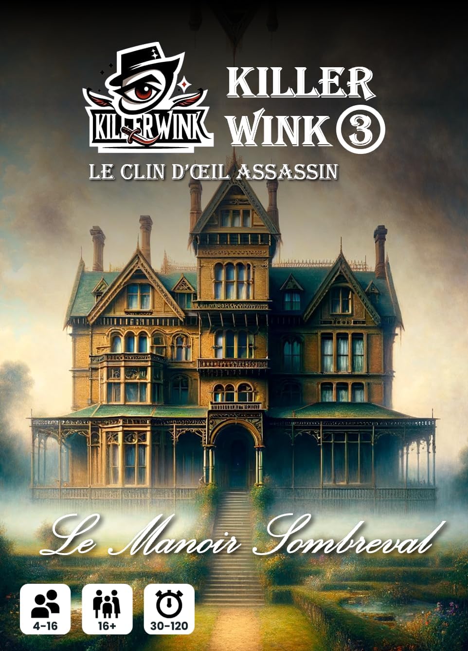 3 - Le Manoir Sombreval, Murder Party, Jeu d'ambiance Meurtre-Mystère, sans maître du Jeu, rejouable à l'infini, 4-16 Joueurs, Age 16+, 30-120 Minutes.