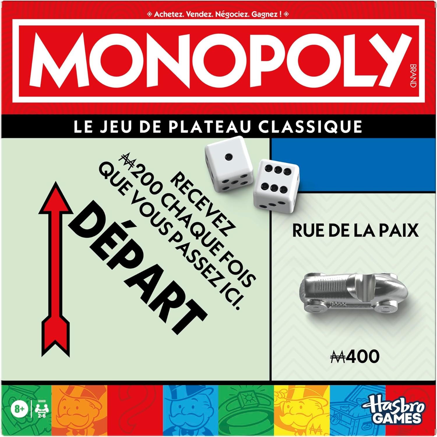 Monopoly, Jeu de Plateau avec boîte de Rangement et pions Grand Format - Version française Jeu classique