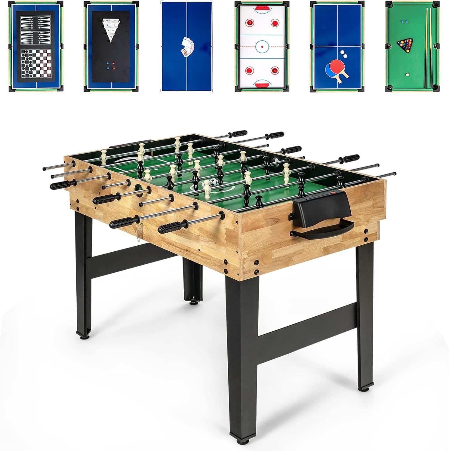 10 en 1 Table de Baby-Foot avec Billard Hockey Shuffleboard Bowling, Table Multijeux Empilable avec Pieds Réglables & Marqueur, Jouet d'arcade pour Adulte Enfant pour Fête Bar Salle de Jeux