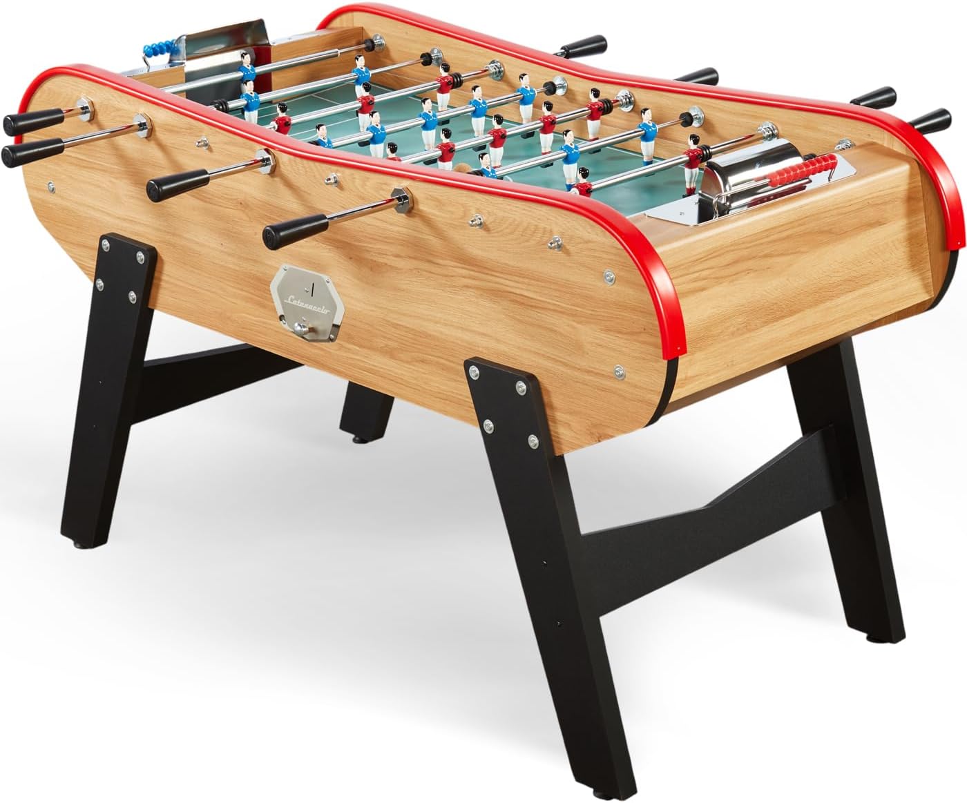 Babyfoot Adulte de Bar en Bois 161x110x95cm – Baby-Foot de Café avec Monnayeur 1€ – Table de Jeux Robuste, Authentique, Style Bistrot Bar en Bois Clair