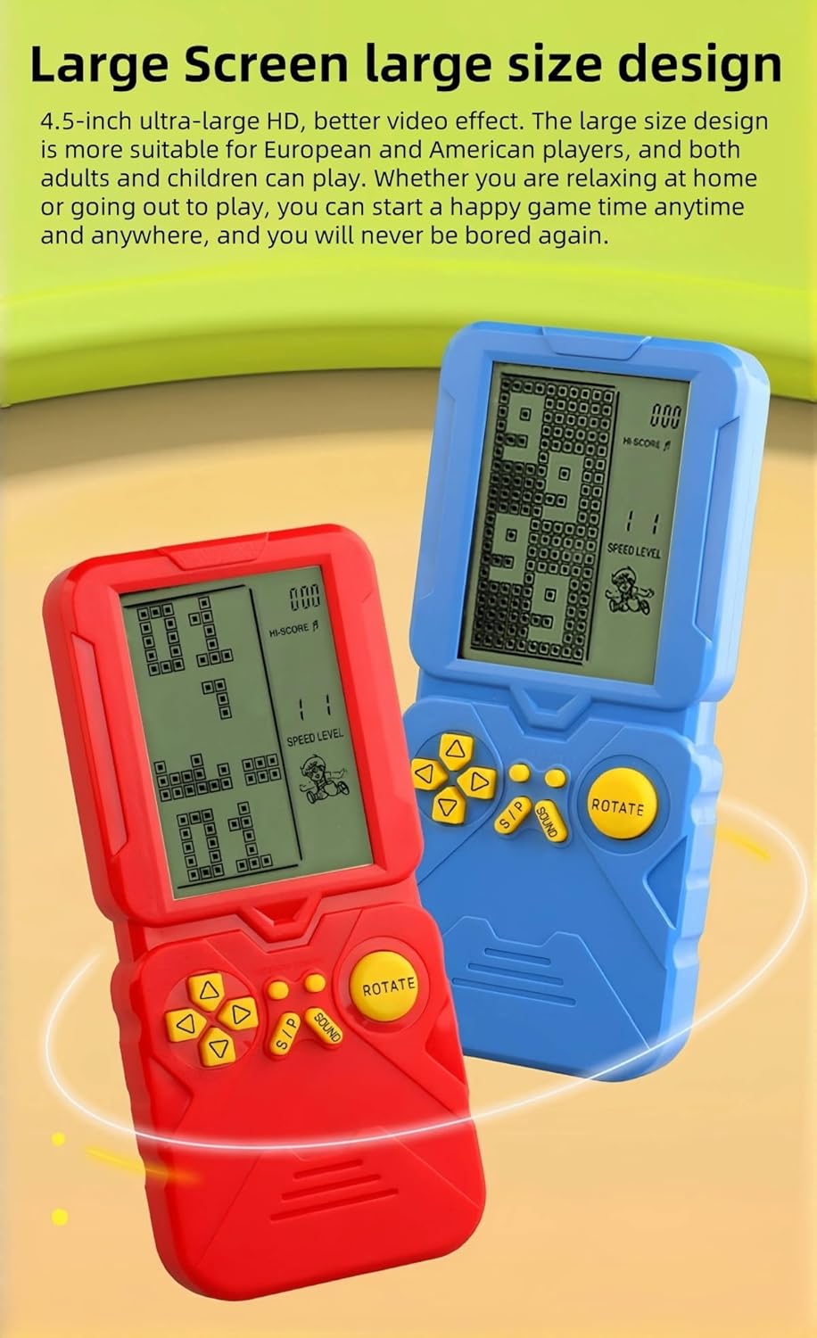 LZYCH Console de Jeu Rétro 4,5 Pouces Adaptée Aux Joueurs Européens et Américains 23 Jeux Intégrés Course/Char Difficulté/Vitesse Réglables Cadeaux de Noël pour Maris/Petits Amis/Enfants (Rouge)