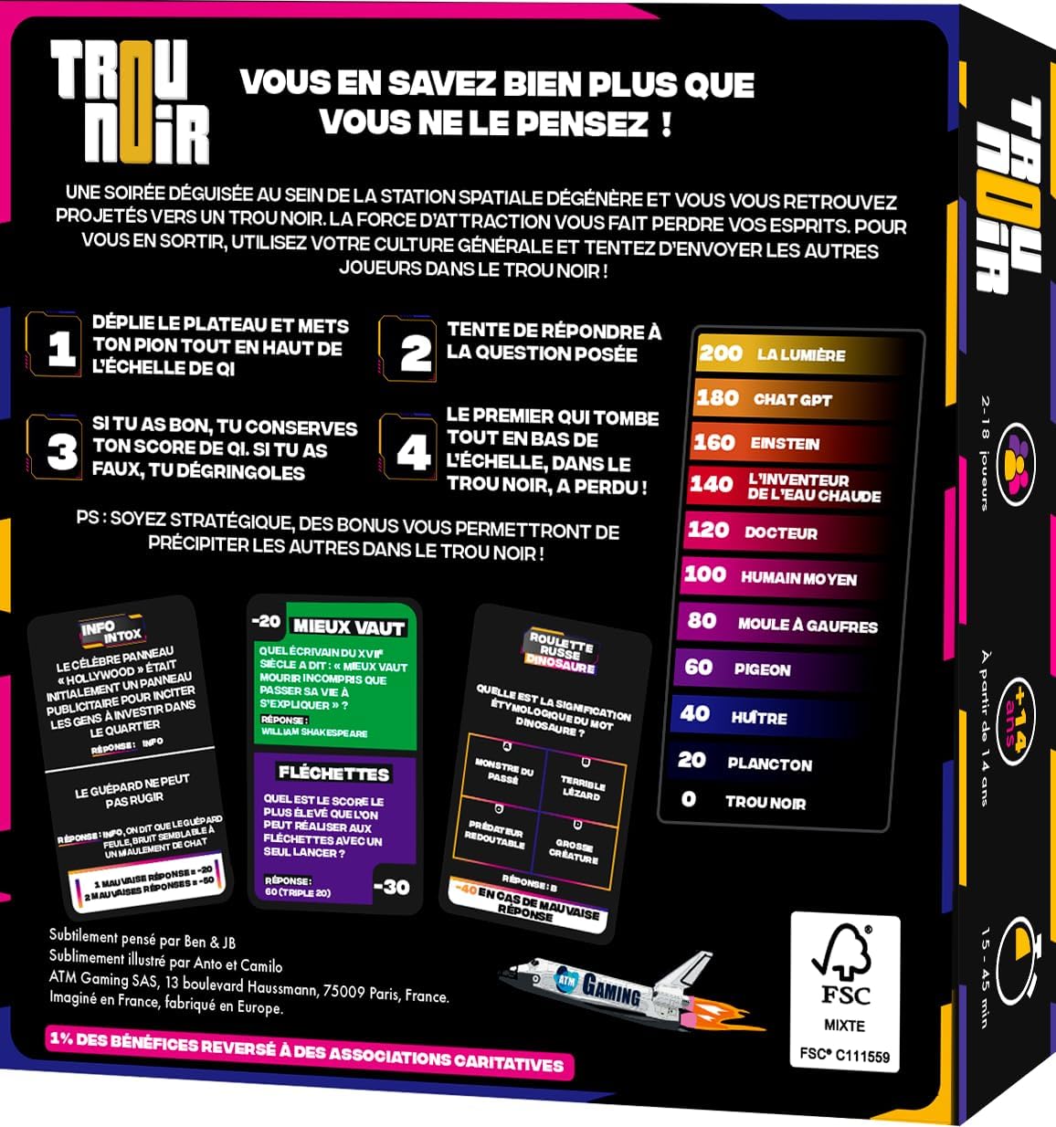 Trou Noir - Jeu de Societe - Jeu d'ambiance et de Stratégie - Quiz Culture Générale Entre Amis ou en Famille - Jeu de Société Adulte - 2 à 16 Joueurs - Jeu de Cartes dès 14 Ans