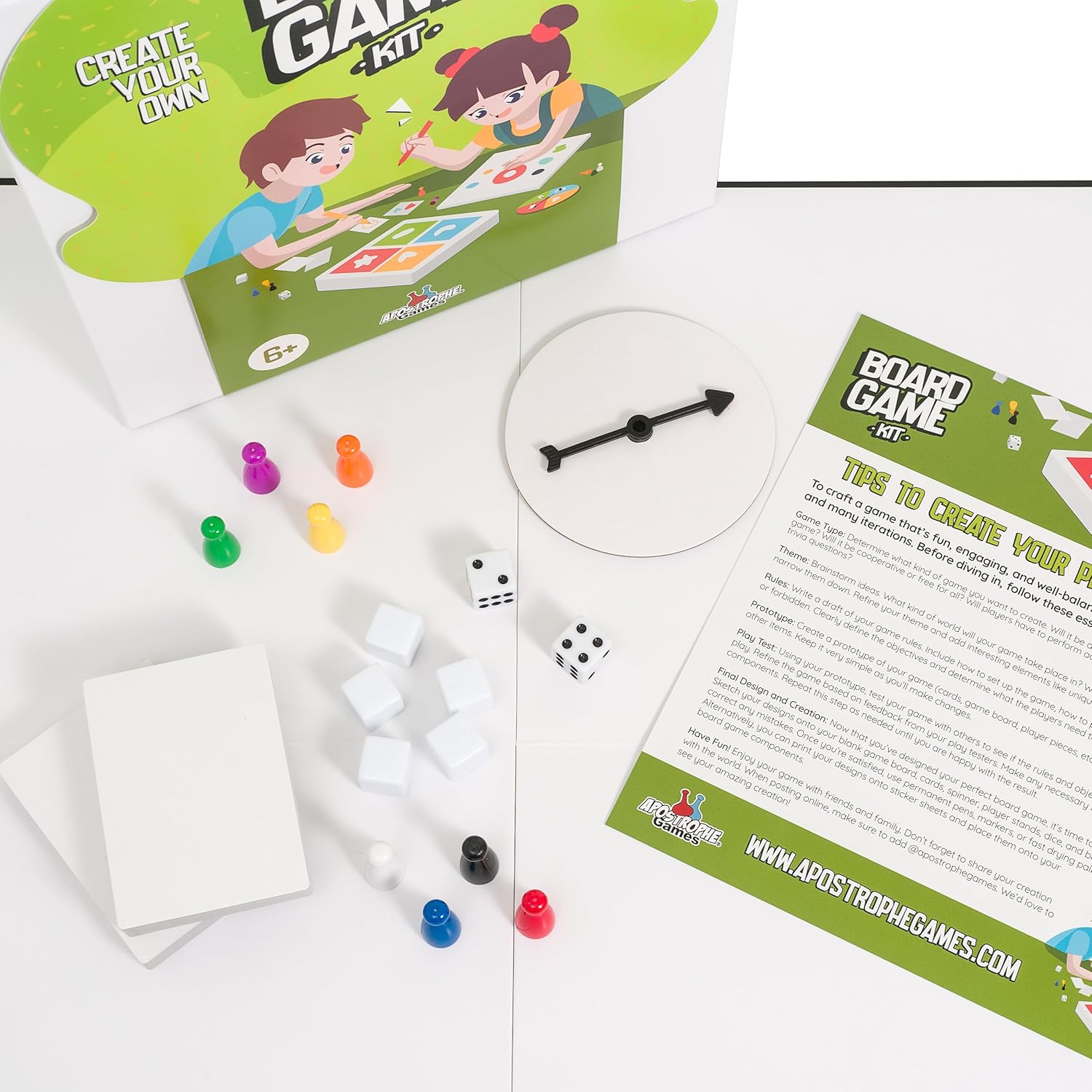 Créez Votre Propre Jeu de Société (Plateau de Jeu Vide, Boîte et Accessoires) avec Pièces de Jeu, Cartes Vierges Jeu Spinner & Dés Jeu de plateau vierge