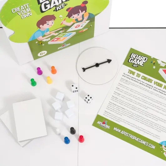 Créez Votre Propre Jeu de Société (Plateau de Jeu Vide, Boîte et Accessoires) avec Pièces de Jeu, Cartes Vierges Jeu Spinner & Dés Jeu de plateau vierge