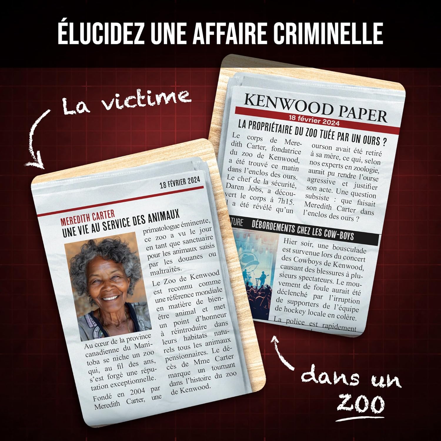 Dossiers Criminels Pocket - Qui a tué Meredith Carter ? Meurtre dans un Zoo au Canada - Jeu d'enquête en cartes - Jeu de voyage et de poche - Cadeau famille et amis - 1-6 Joueurs - 45 min