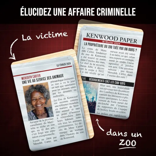 Dossiers Criminels Pocket - Qui a tué Meredith Carter ? Meurtre dans un Zoo au Canada - Jeu d'enquête en cartes - Jeu de voyage et de poche - Cadeau famille et amis - 1-6 Joueurs - 45 min