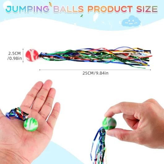 Lot de 20 balles rebondissantes enfant avec queue colorée, parfaites comme cadeaux d'anniversaire pour enfants, jeux de fête ou souvenirs, idéales pour divertir lors des anniversaires et événements.