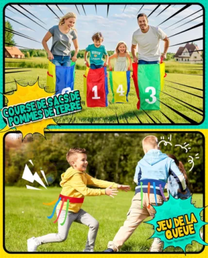 Eocolz Jeux de carnaval en plein air, sacs de pommes de terre, relais de cuillère, bandes de course 3 pieds, jeux de queue, fête d'anniversaire, journée de famille