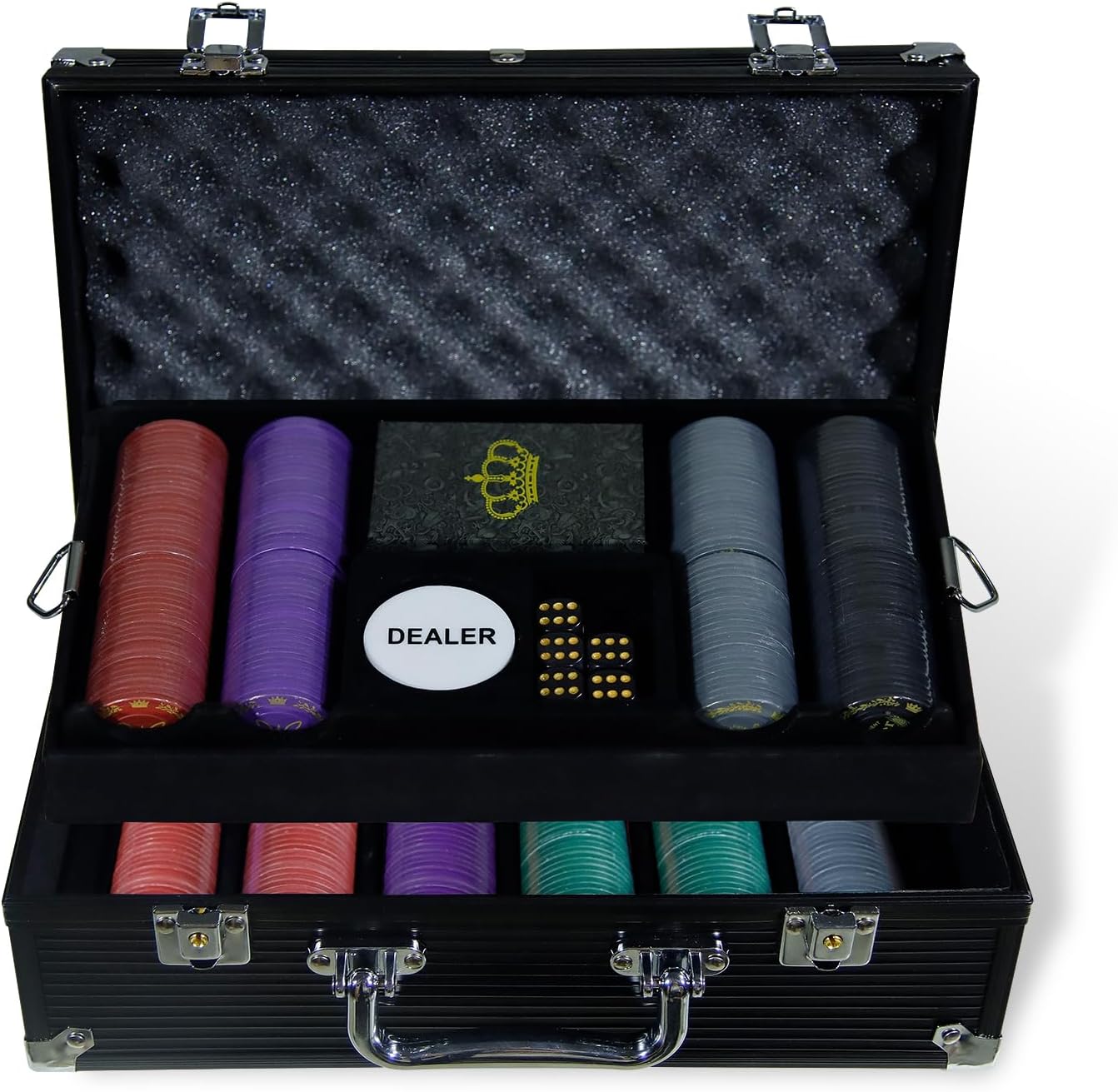 Jeu de Jetons de Poker, 300/500 Jetons de Poker de Casino avec Boîtier en Aluminium, Cartes à Jouer, dés, Dealer 500 jetons avec impression