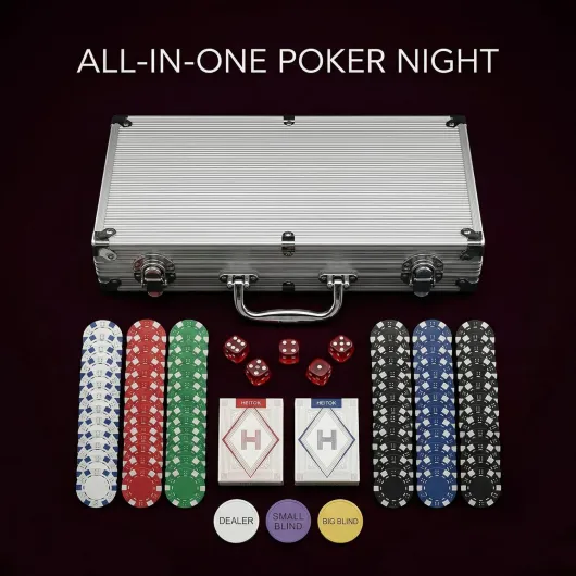 Coffret de Poker avec Mallette en Aluminium, 500 jetons Vierges de 11,5 g, Comprenant 5 dés et 2 Jeux de Cartes pour Texas Hold'em, Blackjack et Jeux de Hasard Contemporain