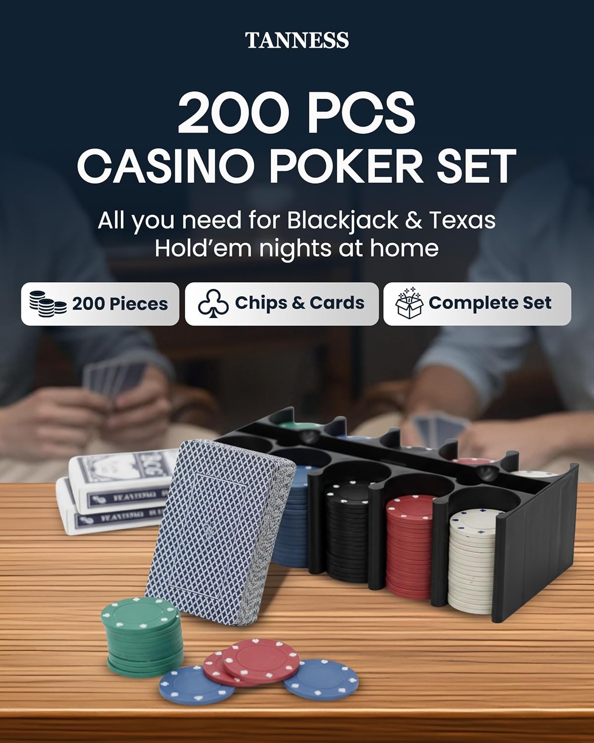 Coffret Poker 200 Jetons de Poker avec Tapis de Jeu de Poker et Boîte Métal - Set Casino Texas Hold’em et Blackjack - Jeu de Poker avec Jetons Poker, Cartes à Jouer et Accessoires