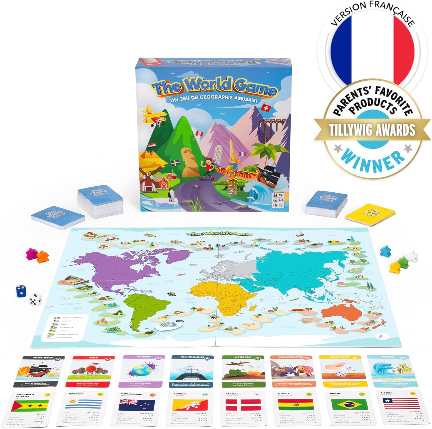 Jeux de Plateau Géographie - Jeu Éducatif pour Enfant, Famille et Adultes - Cadeau Garçon 10-12 Ans - Carte du Monde Enfant - Français French